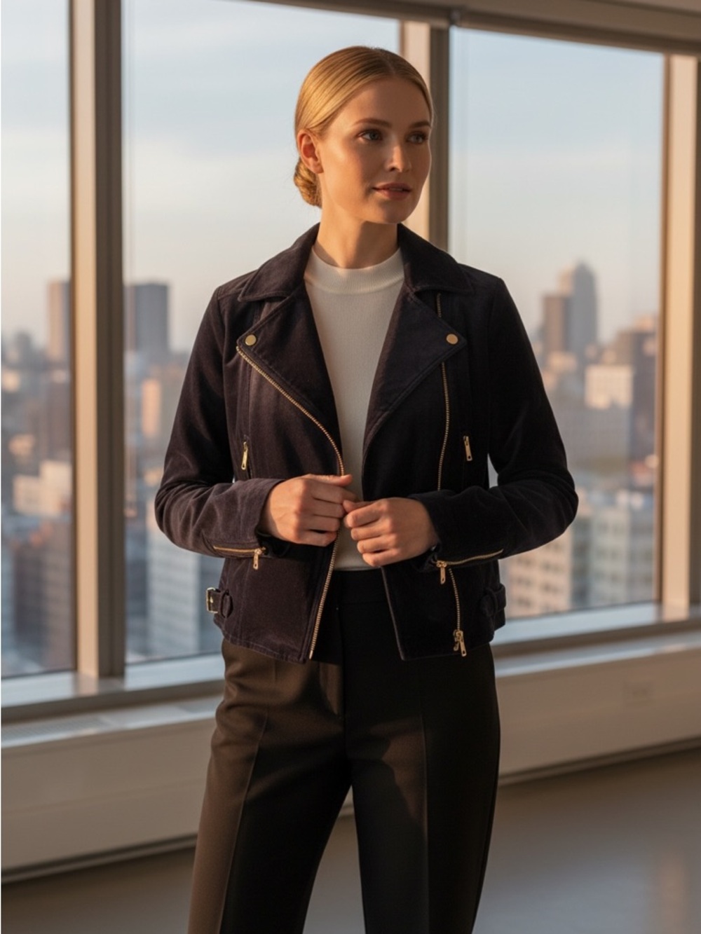 Lauren Ralph Lauren Black Velvet Moto Jacket with Gold Hardware Women's Size 4